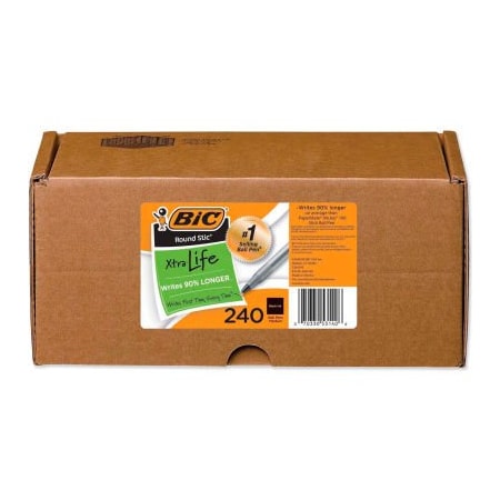 Bic BIC Round Stic Xtra Life Stick Ballpoint Pen VP, 1mm, Black Ink and Barrel, 240/Carton GSM240BK